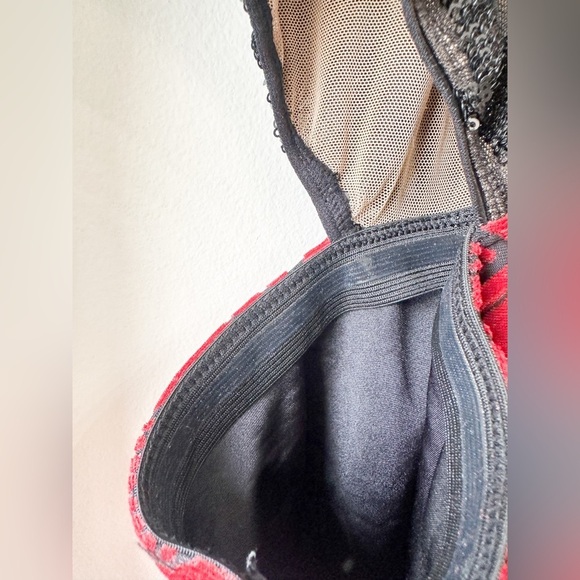 Figure Skating/Dance Unitard One Sleeve Spandex Velvet- Red/Black - Cut Out Side - Picture 4 of 8